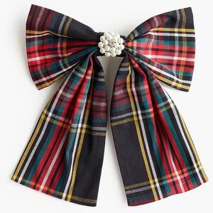 J Crew  Factory Embellished Bow Barette Black Stewart Tartan